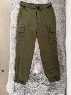 Theory Olive Green Cargo Ankle Pants with Belt and matching top